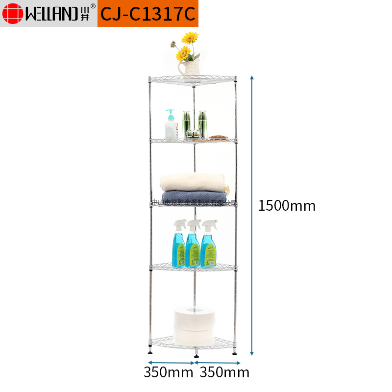 Free Standing Four Tier Chrome Metal Wire Corner Shower Shower Bath Shelf for Storage Organizer