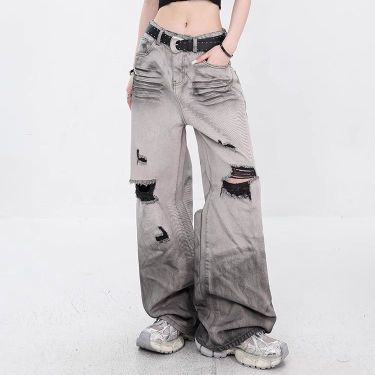 Classic Blue Jeans with Distressed Detailing for Everyday Wear