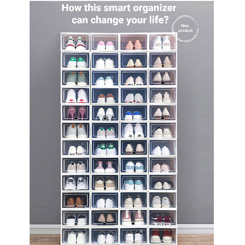 Transparent Stackable Home Shoe Storage Box Plastic Drawer Dust-Proof Organizer Box