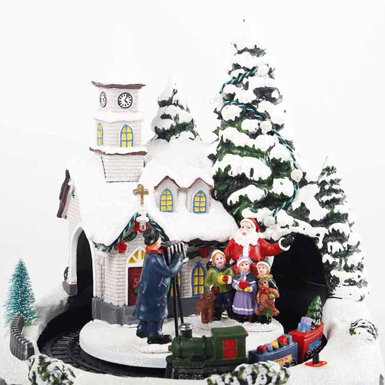 Holiday Ornament Polyresin Musical LED Illuminated Noel Xmas Scene Christmas Village with Movements