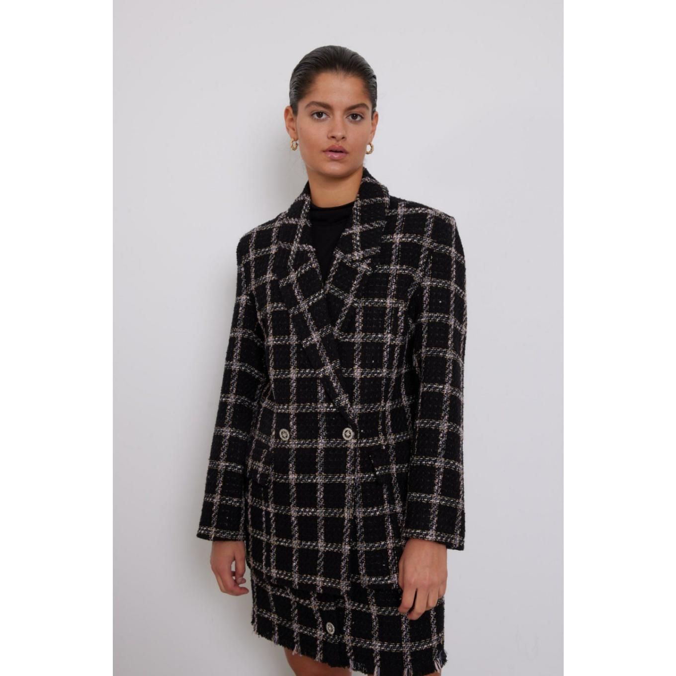 Stylish Plaid Texture Tweed Set Woolen Blazer Short Skirt Ladies Long Sleeve 2 Pieces Spring Fall Winter Suits