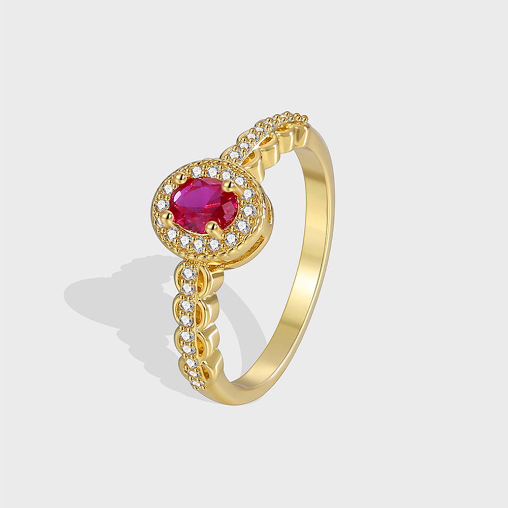Joacii Brass Gold Plated Elegant Red Zirconia Ring