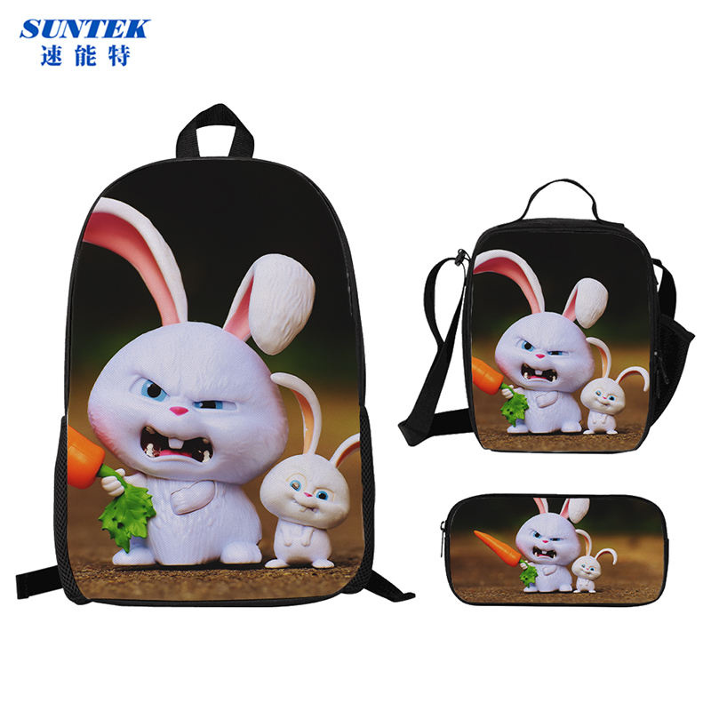 Printed School Backpack Pink with Lunch Box Bag Pencil Case