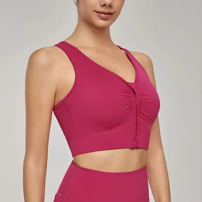 Front Zipper Sports Bra For Women Semi Fixed Drip Cup Pilates Yoga Vest Summer Frisbee Training And Fitness Vest