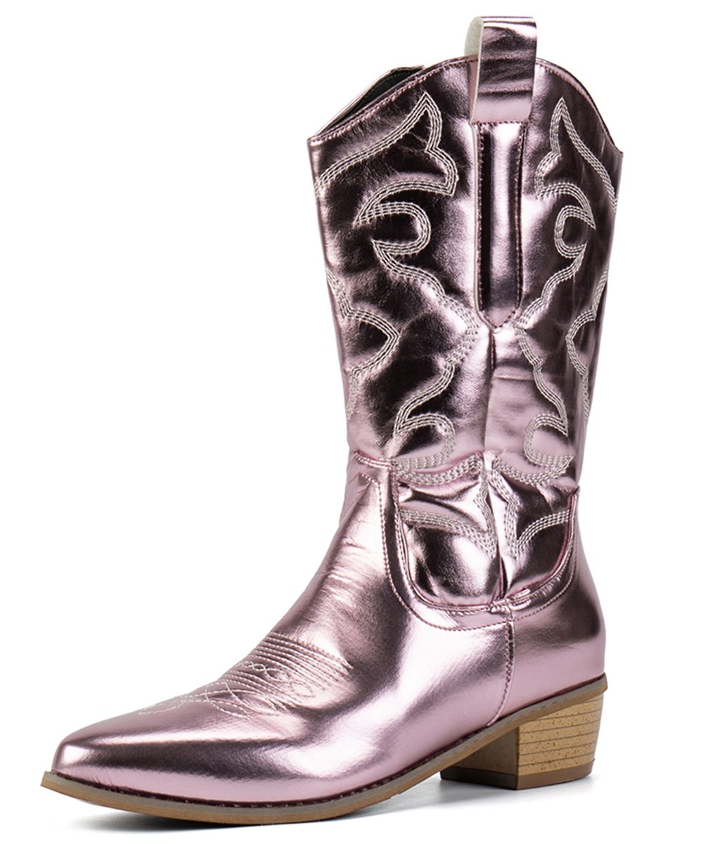 Hot Sale Cowgirl Boots Women 2024 Embroidered Pointed Toe Stacked Heel Shoes MID Calf Trendy Cowboy Boots for Women