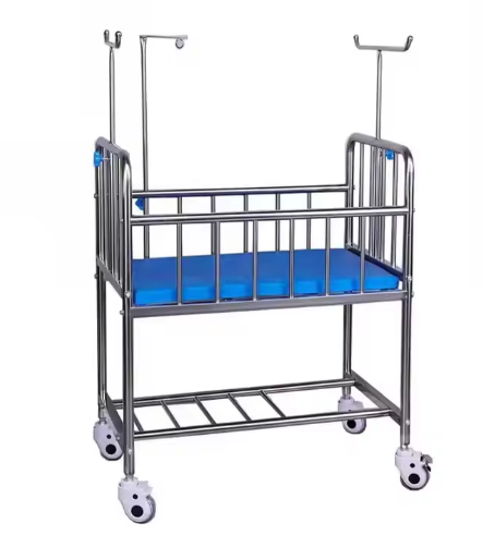 Wholesale Medical Furniture Movable Stainless Steel Pediatric Baby Bed With Wheels