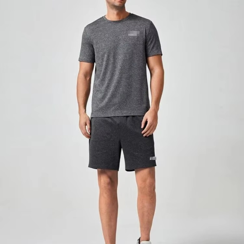 Men's Dark Grey Heathered Short - Sleeve T - Shirt and Shorts Loungewear Set