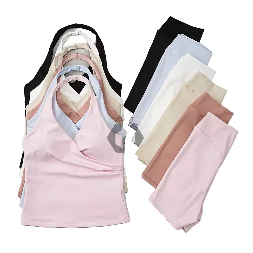 High Quality Best Seller Elastane Hanging Neck Sporty Moisture Wicking Yoga Set For Pilates