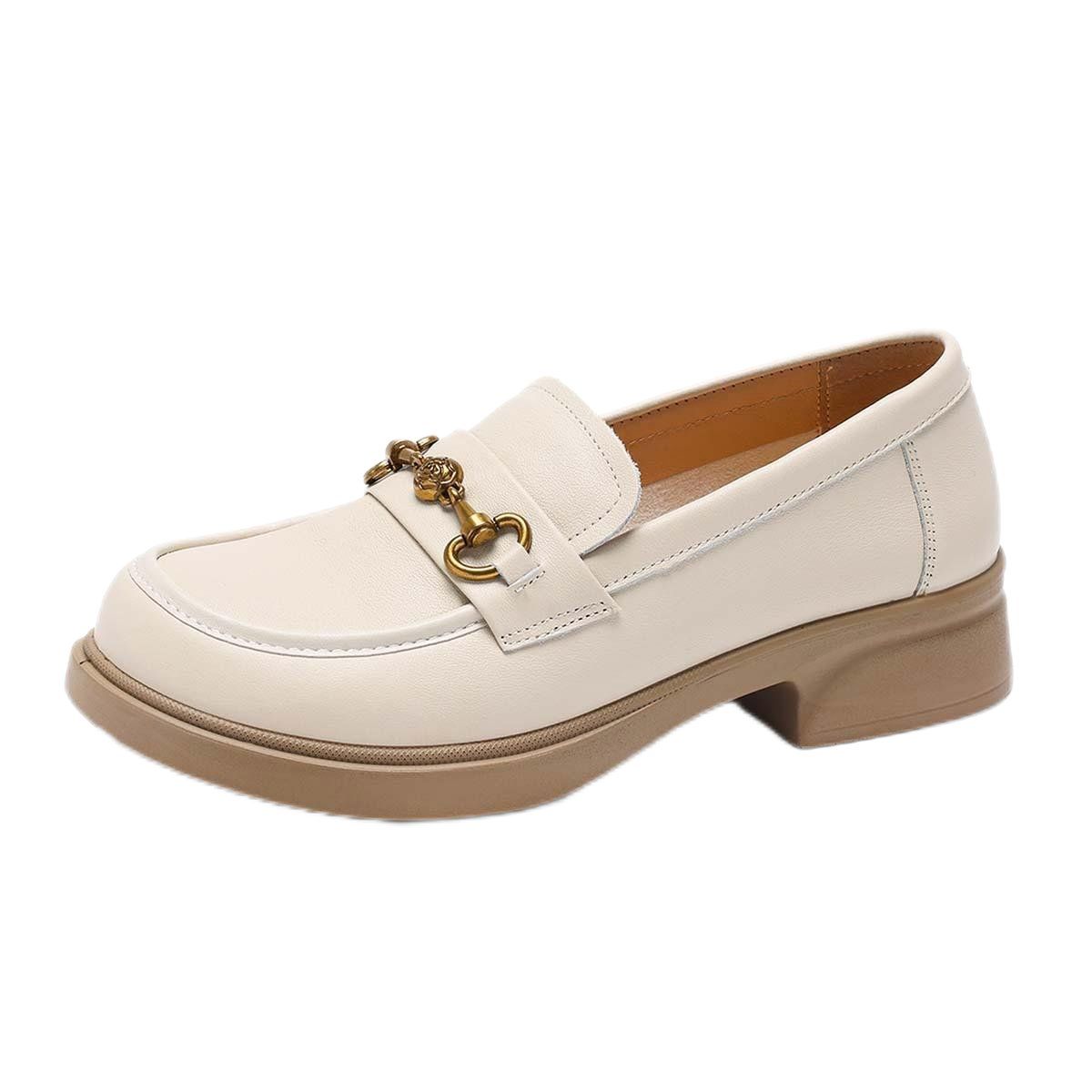 Women's Chunky Heel Loafers with Metal Chain Detail, Slip-on Dress Shoes