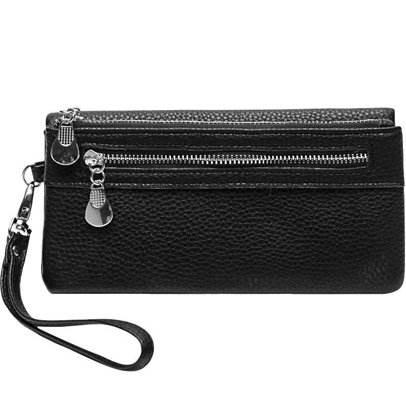 Women Long Zip Around Wallet with Wrislet Short Strap Clutch Bag Coin Purse Large-Capacity Lady Leather Wallet