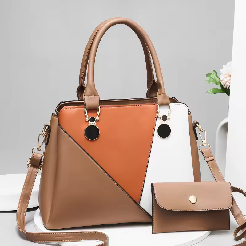 Luxury Ladies Crossbody Tote Bag Set Wholesale 2pcs Fashionable Women's Handbags Zipper Closure Xl Size Waterproof Pu Material