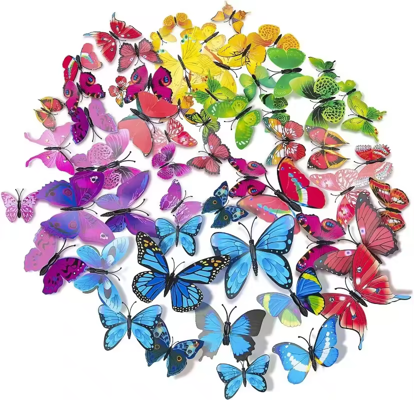 3d Butterfly Wall Stickers With Glue Magnet Fridge Decor Home Party New Year Xmas Decoration Art Decals 12pcs/set