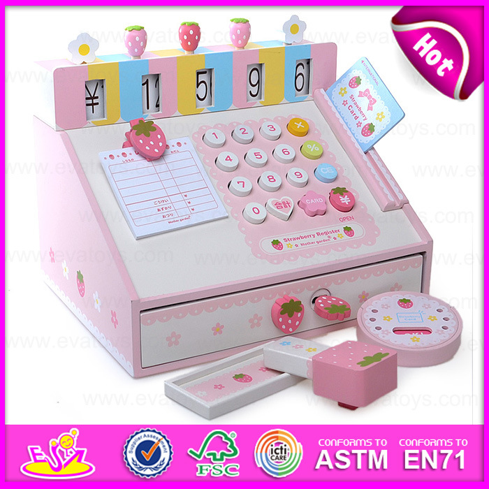 2015 Latest Products Wooden Cash Machine Set, Educational Kids Wooden Toy Cash Register, Promotional Cash Register ATM Toy (W10A035)