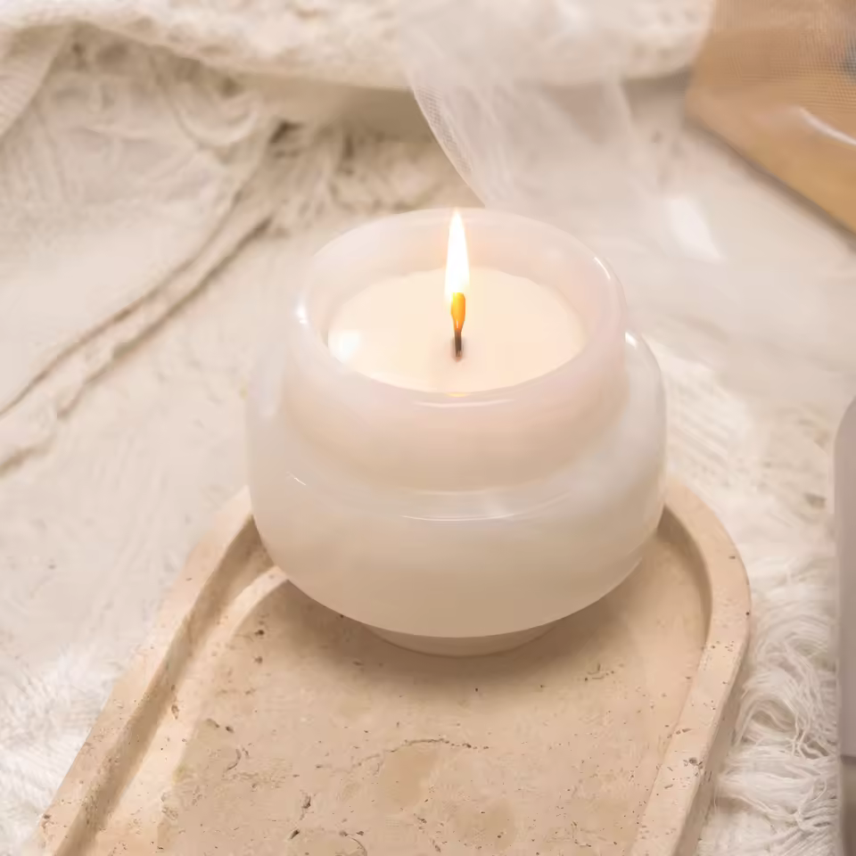 Yushi Luxury Natural Marble Candle Jar Premium Scented White Onyx Candle Holder For Elegant Home Decor