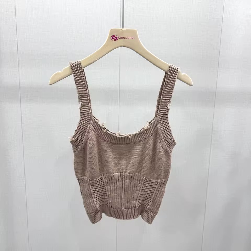 Oem Odm Women's Casual Cropped Tank Tops Knitted Sleeveless With Ribbed Hems Short Length