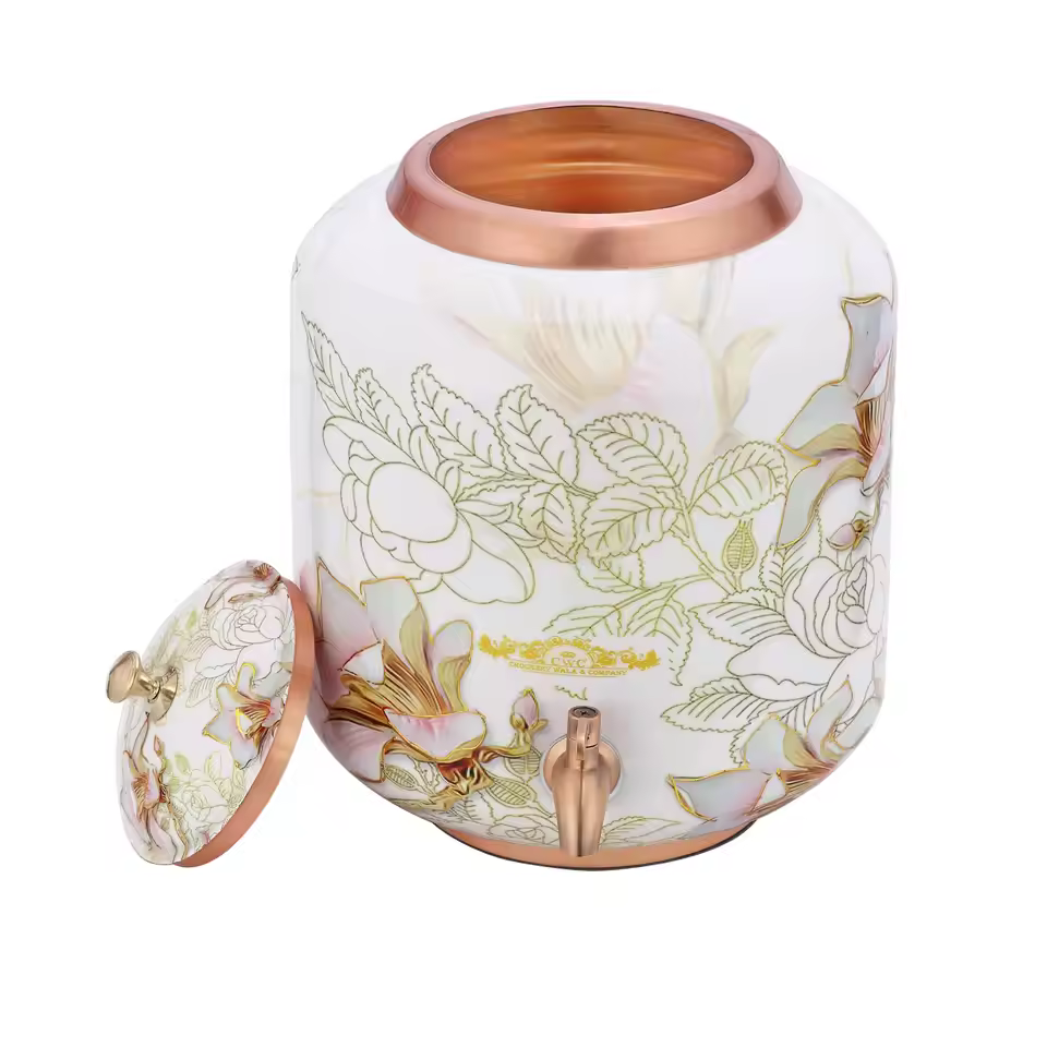 Authentic Pure Copper Water Dispenser Vessel With Lid Perfect For Home Kitchen Storage And Ayurvedic Lifestyle
