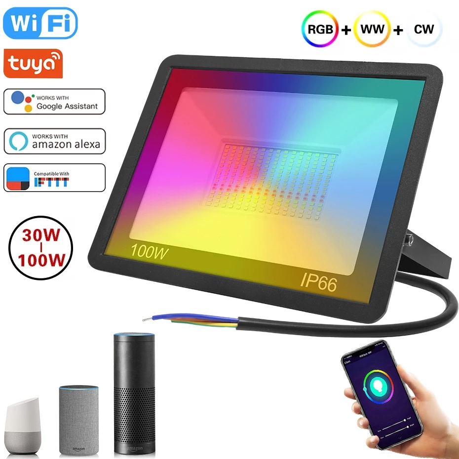 Smart Floodlight LED Reflector Outdoor 220V 30W 50W 100W RGB Dimmable Warm Cold White Lighting for Alexa Google Home