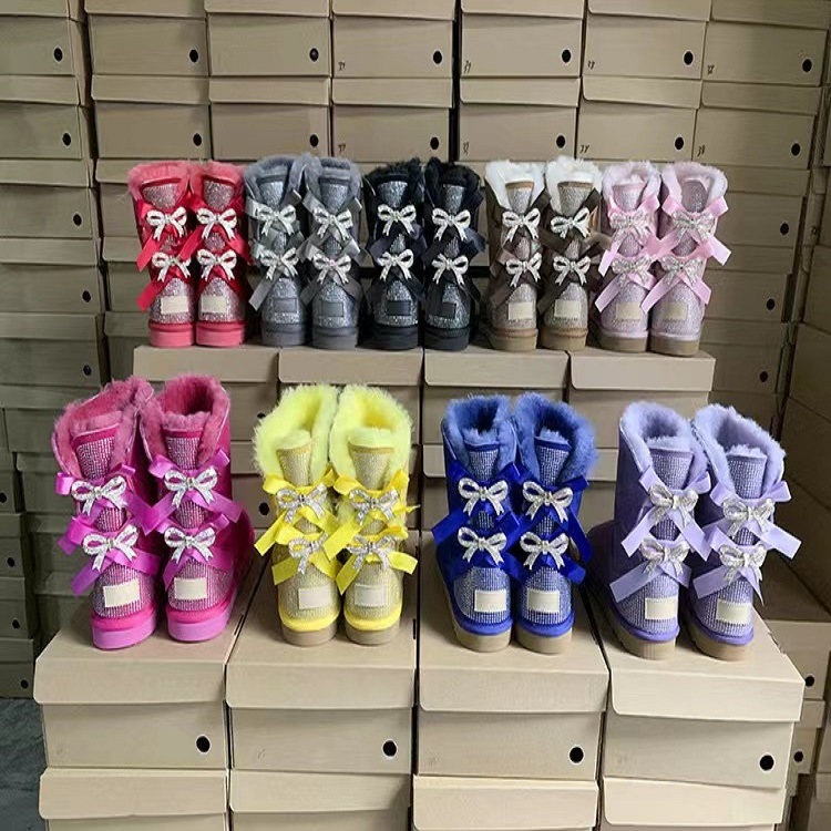 Wholesale Ladies Women Bling Winter Waterproof Furry Uggh Snow Boots with Bows