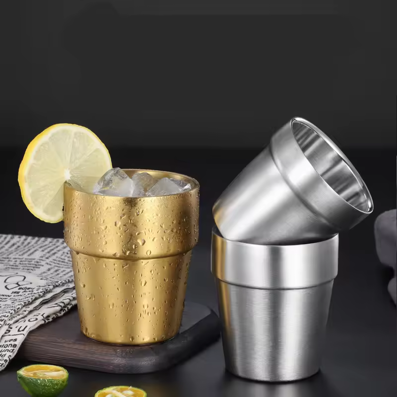 Eco-friendly Silver Double Wall 304 Stainless Steel Coffee Mugs Insulated Drinking Cups For Adults And Kids