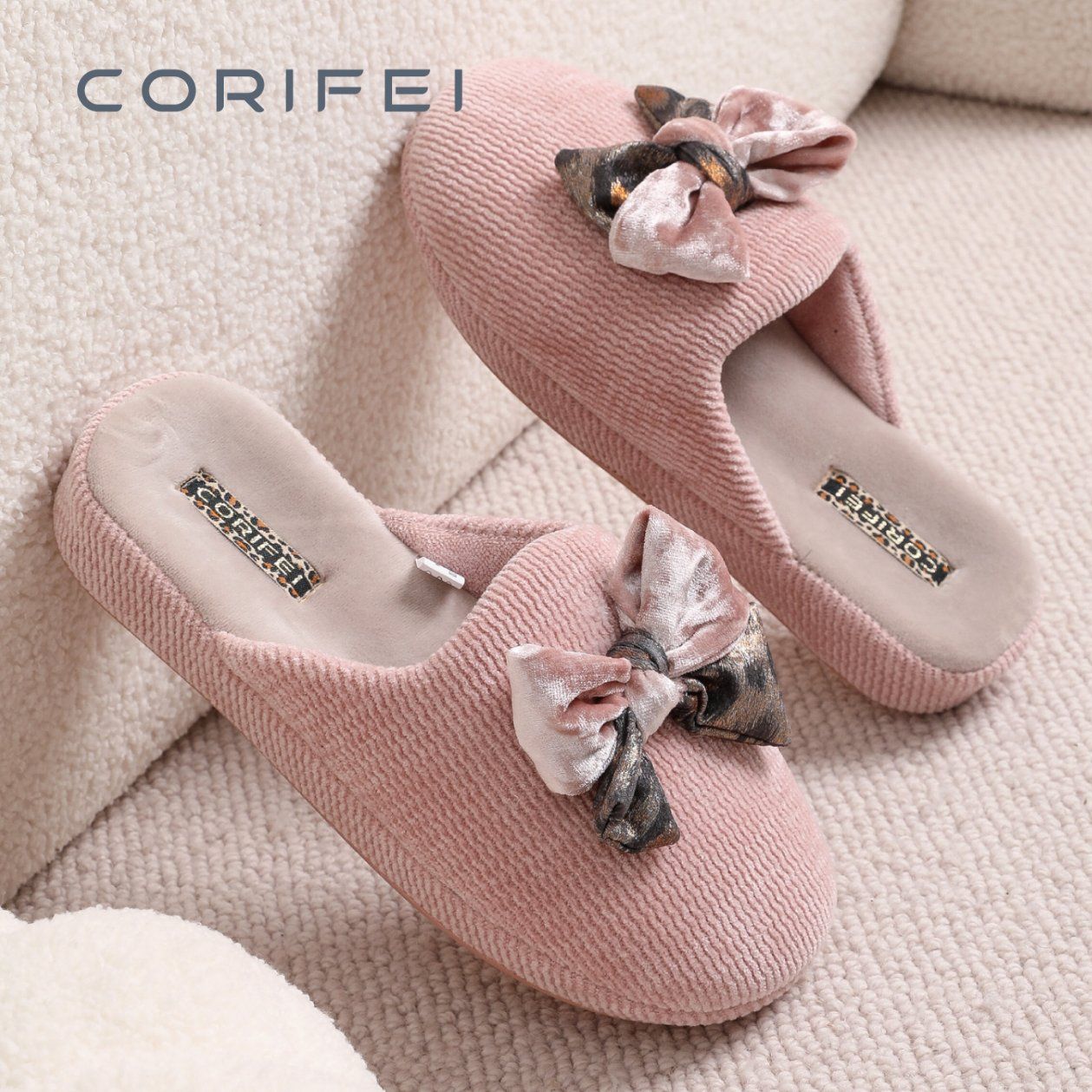 Corifei Bow Decoration Ready Goods Women Slipper for Winter Home