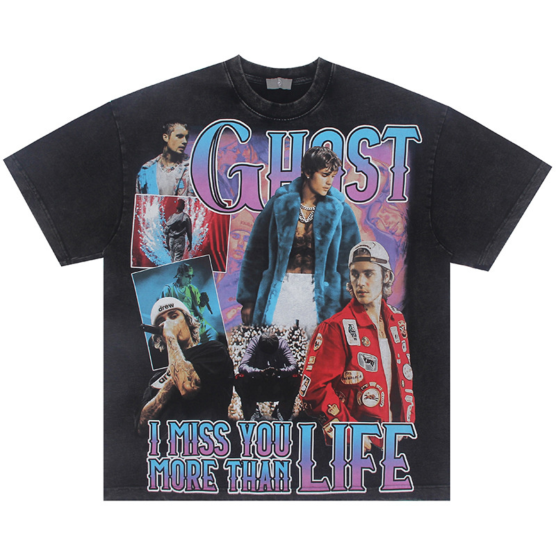 Hot Sell Luxury Quality 100%Cotton Oversized High Street Style Puff Prined Graphic T Shirt for Men