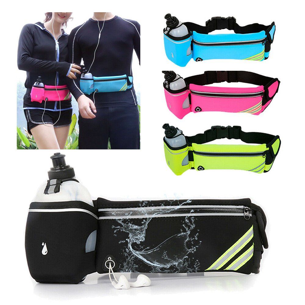 Women Mens Sports Running Cycling Waterproof Fanny Pack Bum Bag Pocket Phone Belt Pouch Waist Bag with Water Bottle