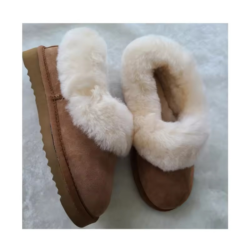 ODM OEM Logo Fashion Girl Australia Lamb Fur Warm Plush Real Lady Wool Shoes Winter Women Short Calf Sheepskin Slipper Snow Boot