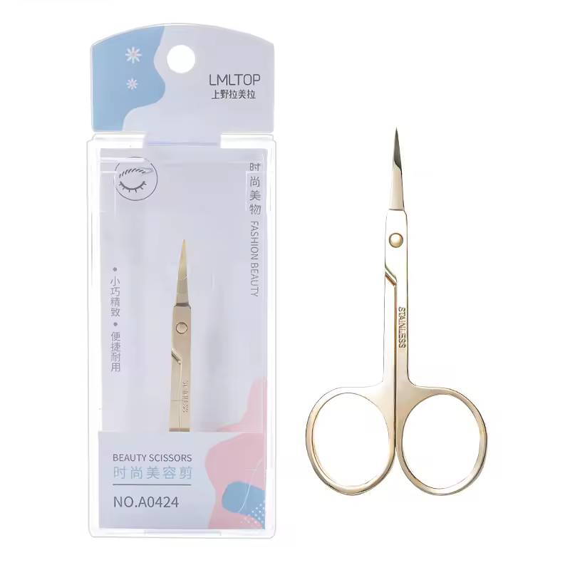 Oem Makeup Tools Gold Eyebrow Scissors Stainless Steel Curved Mini Beauty Scissors Private Label A0424