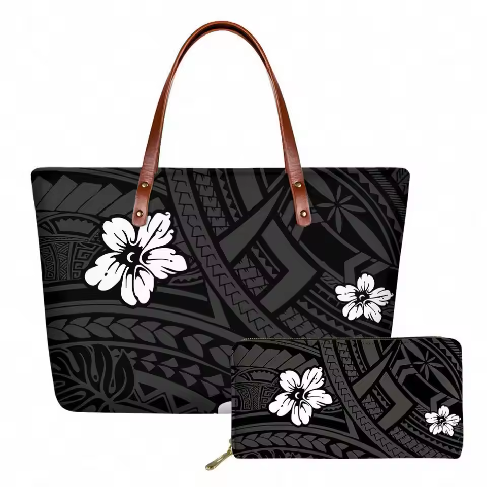 Tropical Hawaiian Flower Pattern Printing Handbags 2024 Purses For Women Top Handle Satchel Wallet And Purse Set 2pcs For Work