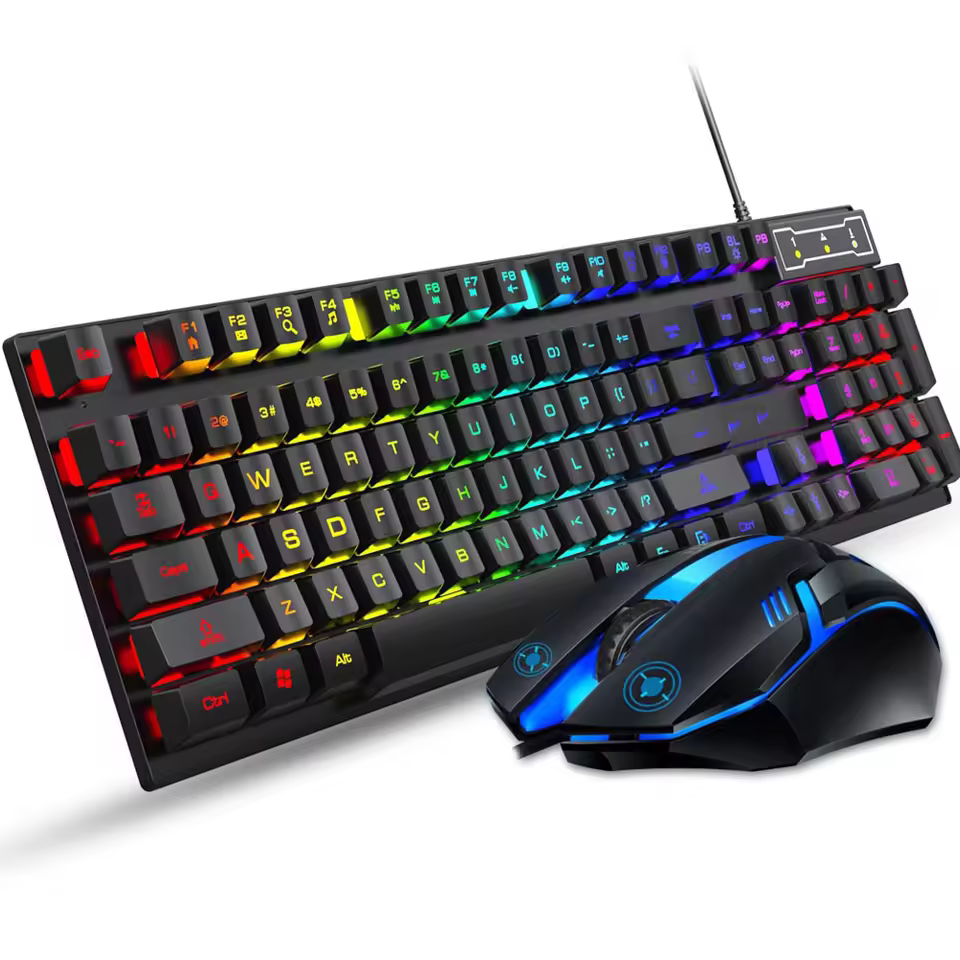 Hot Sell 2 In 1 Rgb Rainbow Lighting 104 Keys Fv-q305s Gaming Keyboard And Mouse Combo For Pc Gamer