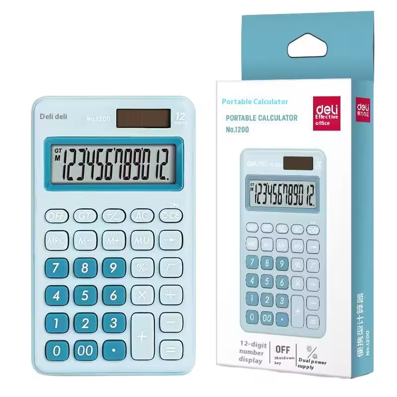 Deli 1200 High Quality Solar Multifunctional 12-bit Scientific Calculator Dual Power Supply Plastic Student Exam Calculator