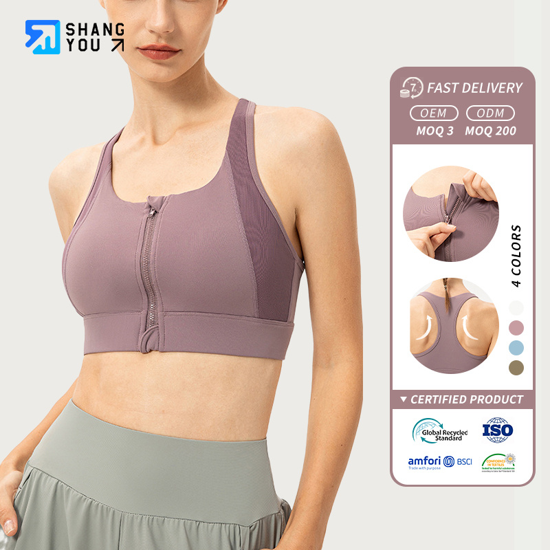 22749 Women New Arrivals Sports Fitness Front Zipper T Back Yoga Bra Gymwear Plus Size Yoga Top