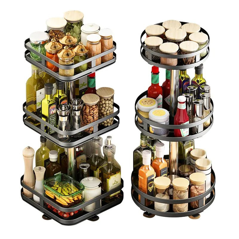 Rotate The Kitchen Seasoning Shelf Table Corner Condiments Sauce Vinegar Bottles Multi-Functional Storage Shelf