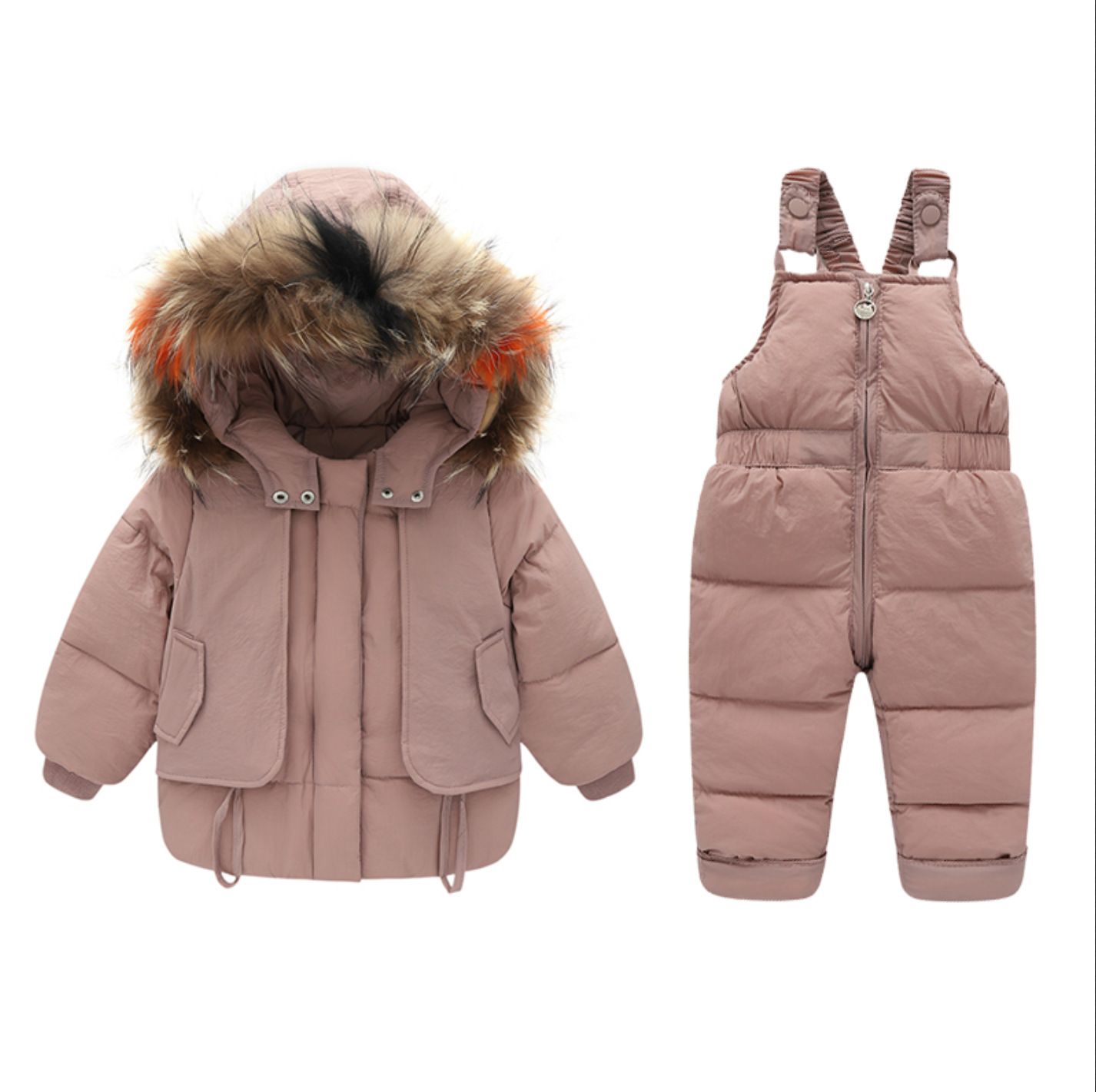 Childrens' Winter White Duck Down Clothes Sets Overalls Coat& Pants Suit