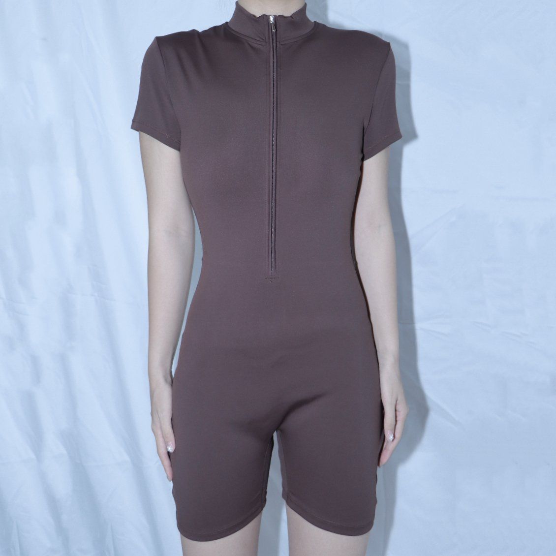 Women's European and American Style Summer Zip-up Short-Sleeve Yoga Jumpsuit for Dance, Fitness, and Tight-Fitting Athletic Wear