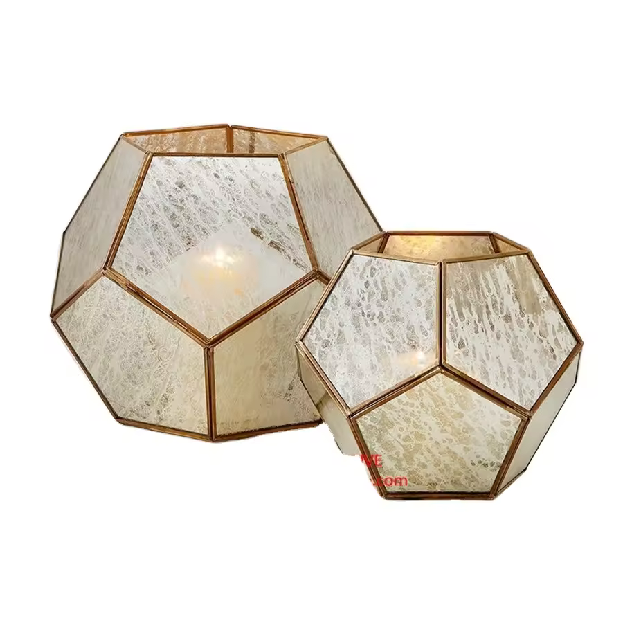 Gold Glass Diamond Shape Wedding Candle Holder Decorated Dining Table Top High Quality Handmade T Light Holder