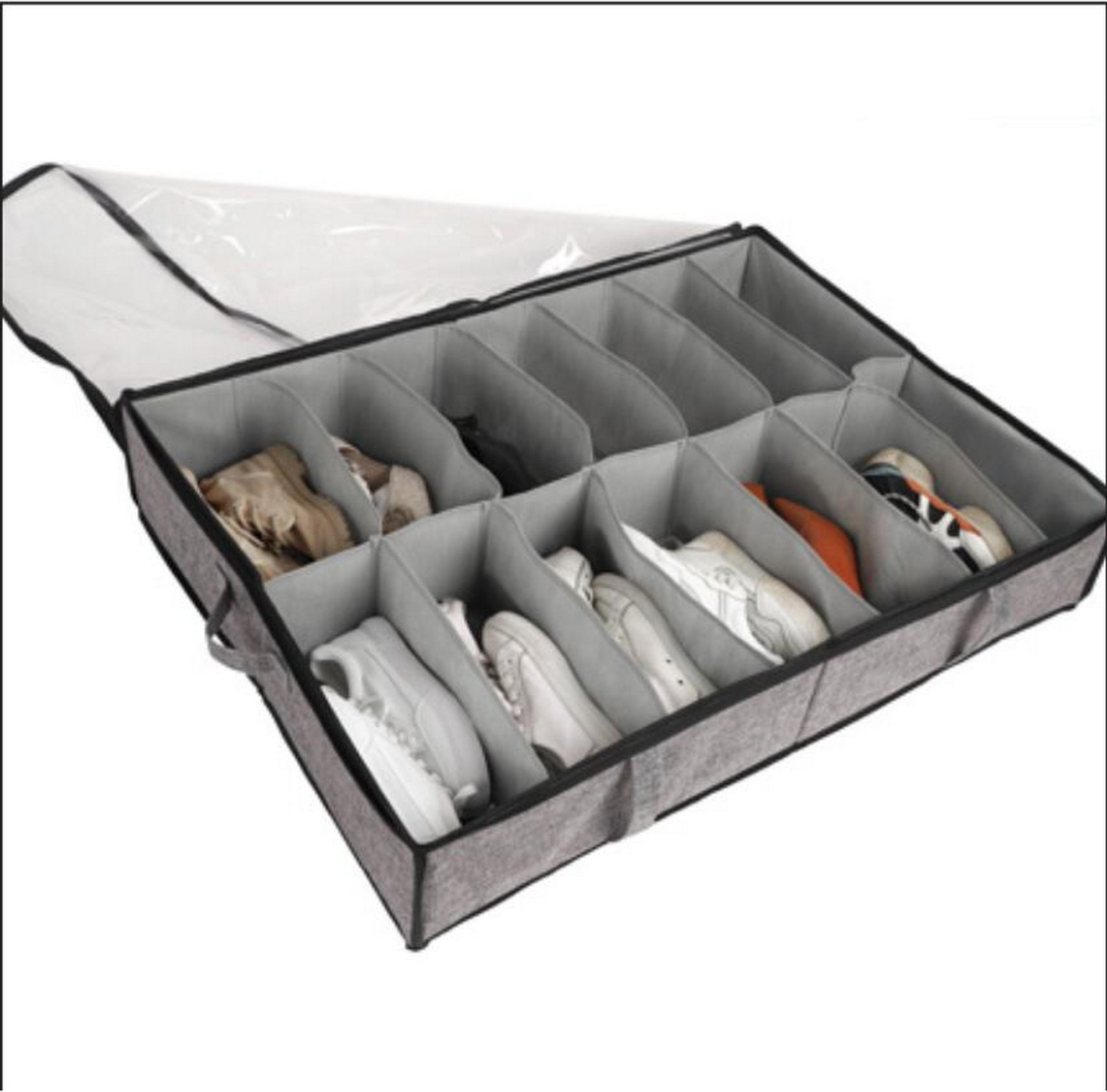 Under Bed Shoe Storage Organizer with Adjustable Dividers