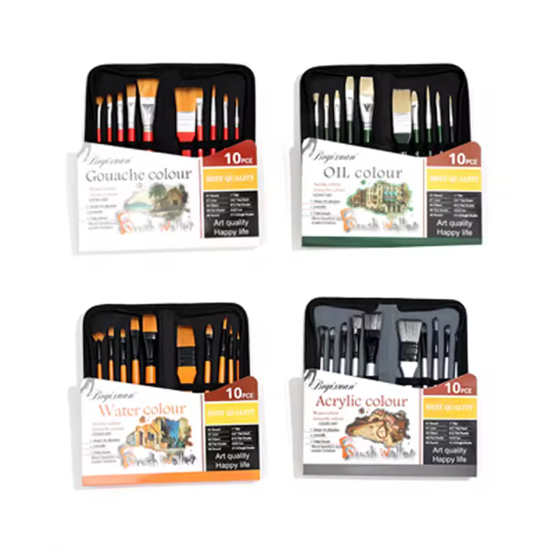 Bo Yi Xuan 10 Pieces High Quality Artist Paint Brush Set For Acrylic Oils Watercolor Painting