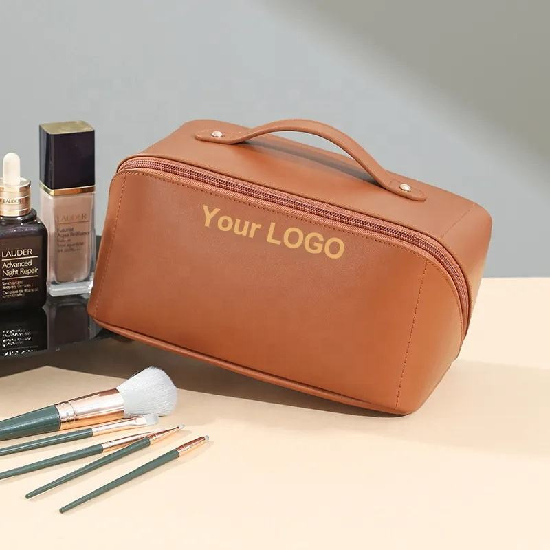 Makeup Bag Waterproof Portable PU Leather Toiletry Pouch Travel Multifunctional Cosmetic Case