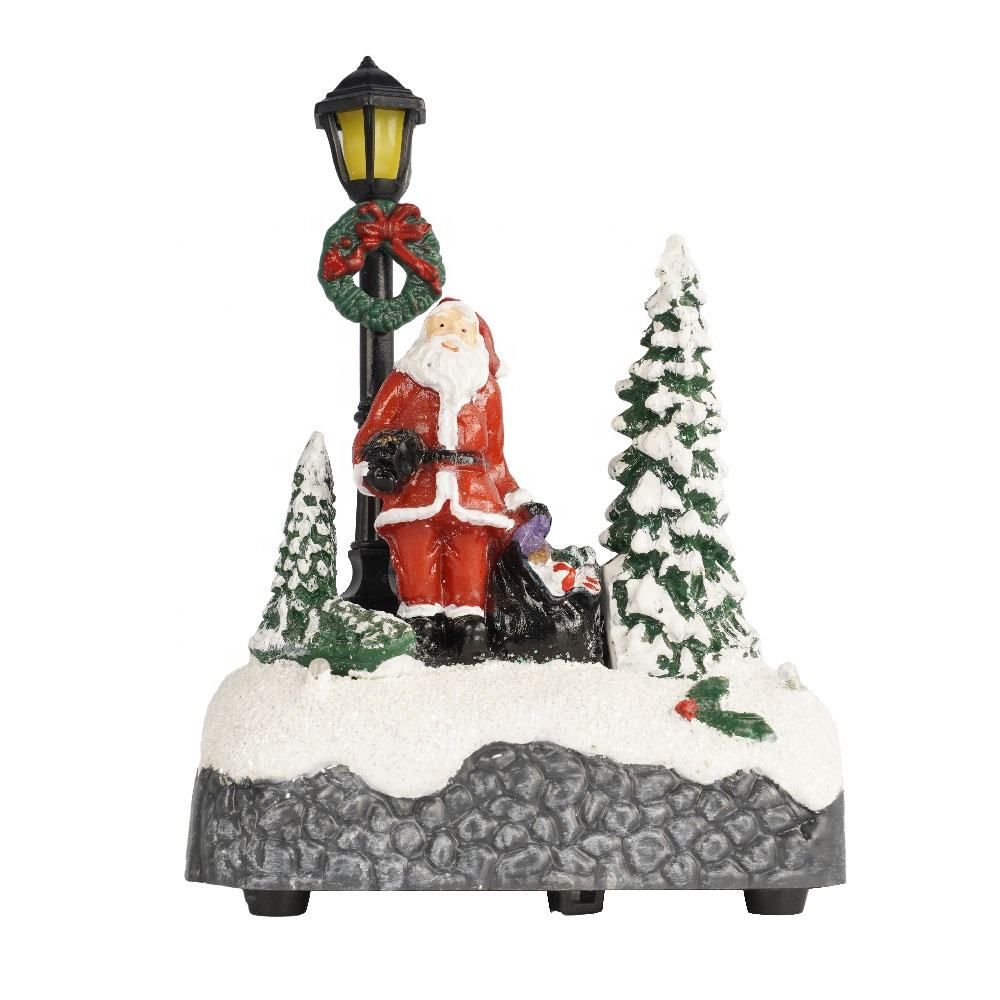 Set of 2 Resin Mini Christmas Scene Village Houses Town with LED Light Lamp Post Ornament