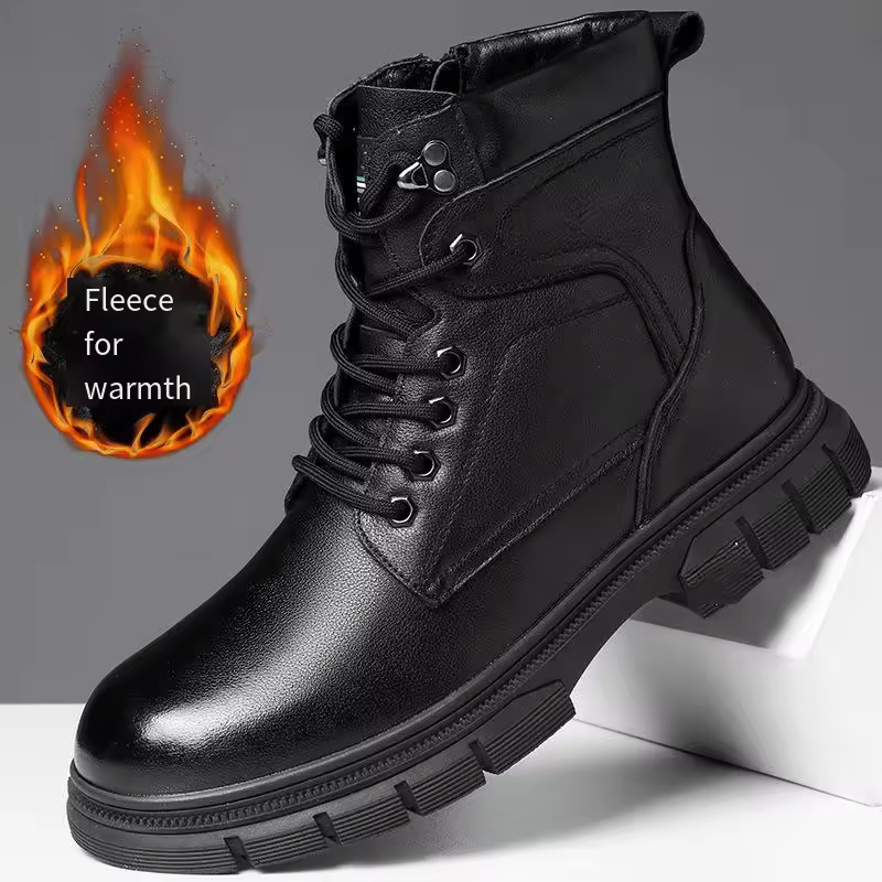 Factory Direct Genuine Leather Fashion Hundred British Style High-top Boots Simple Hundred Youth Casual Shoes Work Boots