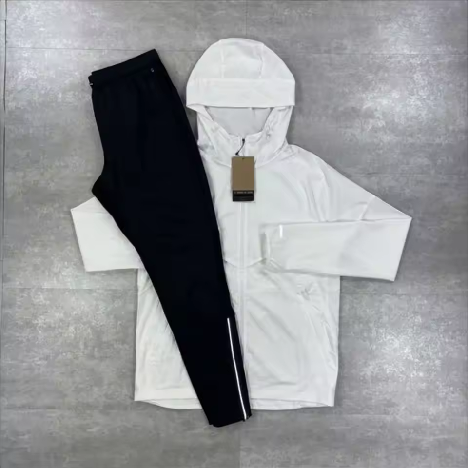 Uv Protection Winter Printed Windrunner Two-piece Set Ice White Lightweight Training Jacket Trouser Sportswear Factory Direct