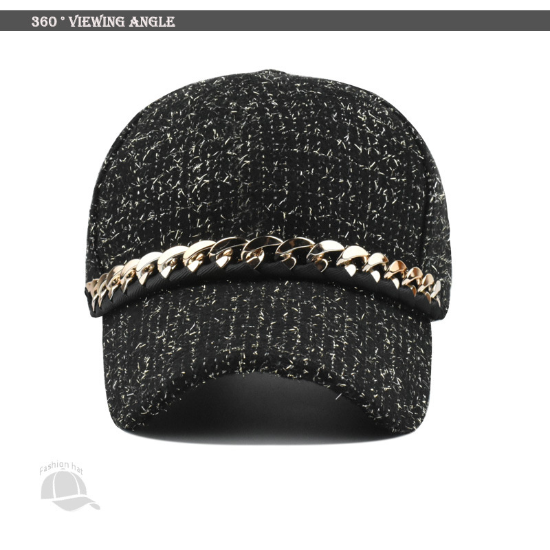 Autumn and Winter New Hat Women Bright Silk Tweed Baseball Cap Korean Version Ins Casual Hundred with Thickened Warm Duck Tongue Cap