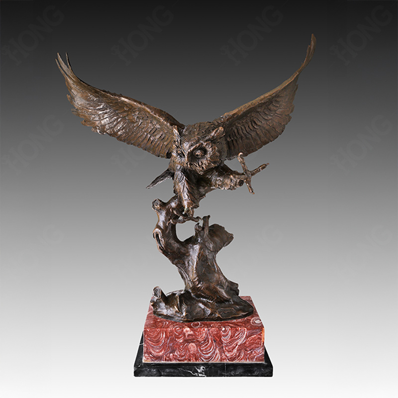 Bronze Owl Sculpture on Marble Base