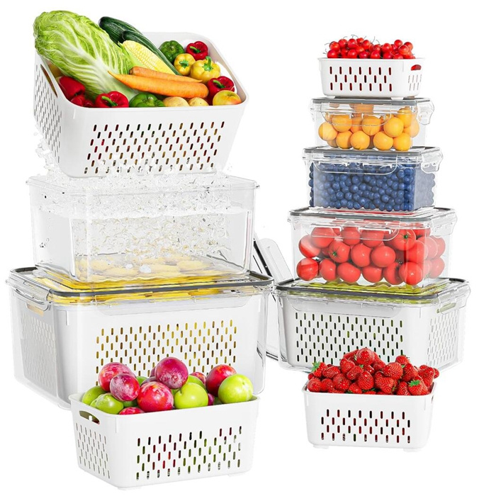 Fruit Container for Fridge Airtight Storage Box with Removable Colander