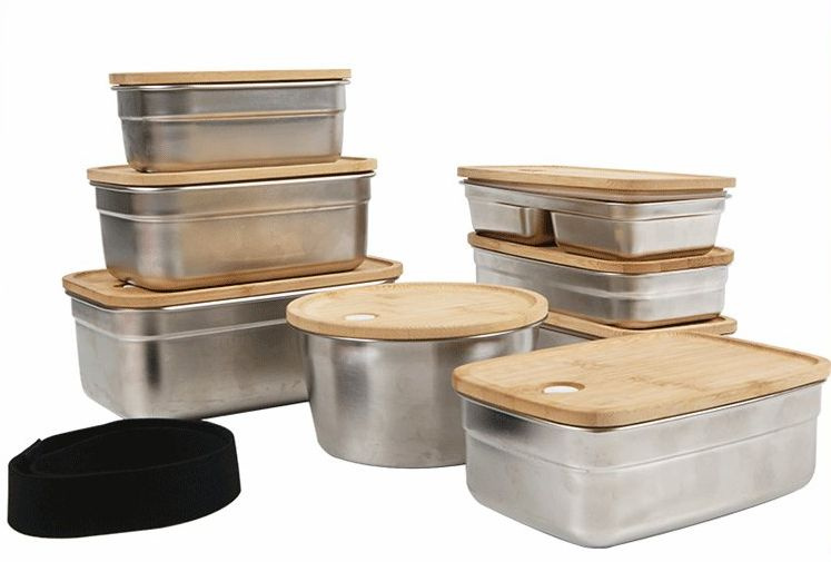 OEM Factory Portable Microwave Leak Proof Stainless Lunch Box with Bamboo Lids