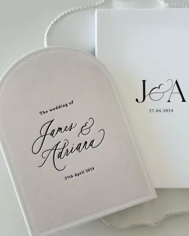 Thick Cotton Stock Letterpress Wedding Invitations Arch Shape Hardcover Folios Invitation Set Velvet Book Fold Wedding Invites