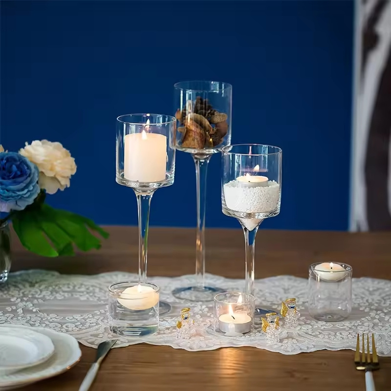 Glass Cylinder Candle Holder Glass Candle Holder Table Clear Candlestick Cup Glass Containers for Candles Wedding Decoration