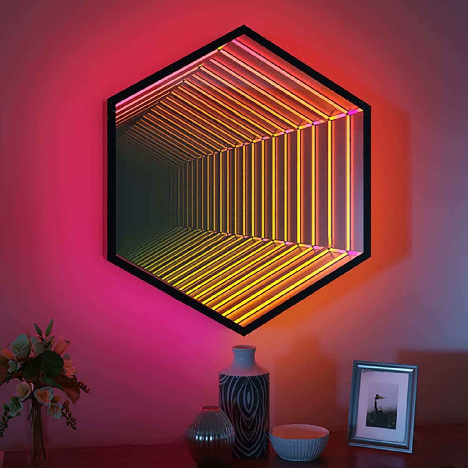 Infinity Light Tunnel LED Light,3D Octagon Infinity Mirror Light,Cool Gaming Desk Futuristic Decor Lamp,Sensory Infinity Light for Home,Desk,Living Room,Party
