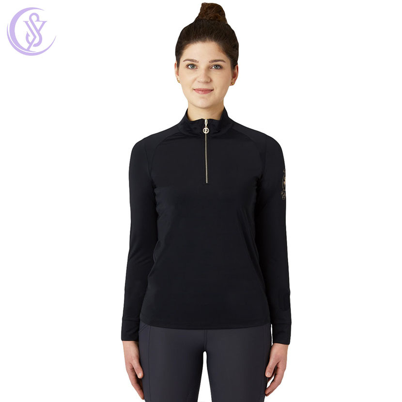Low MOQ Black 1/4 Zipper Horse Racing Long Sleeve Spring Fall Tops Equestrian Competition Clothing